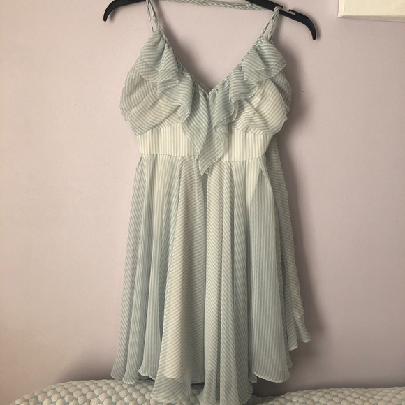 White and Blue Stripped Frilly Dress by Guess - Picture 1 of 4